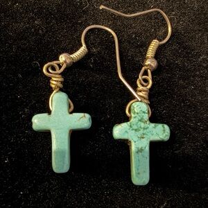 Turquoise Navajo Cross Dangle Earrings